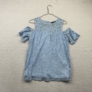 Brody Myles Floral Lace Lightweight Blouse Top Baby Blue Romantic Wom Sz M Read